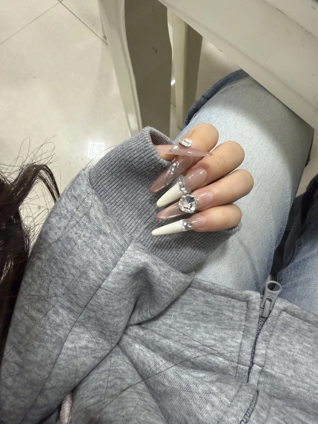 Crystal French Tip Oval Press-On Nails — customer review photo