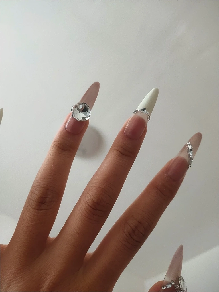 Crystal French Tip Oval Press-On Nails — customer review photo