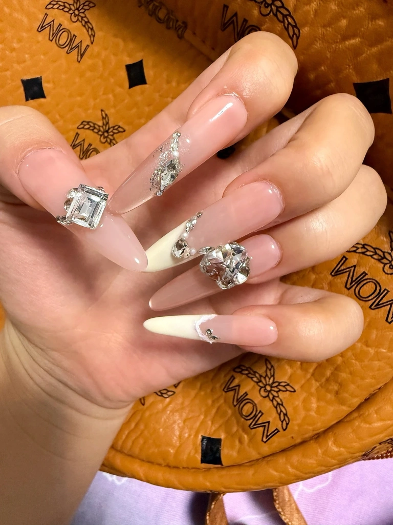 Crystal French Tip Oval Press-On Nails — customer review photo