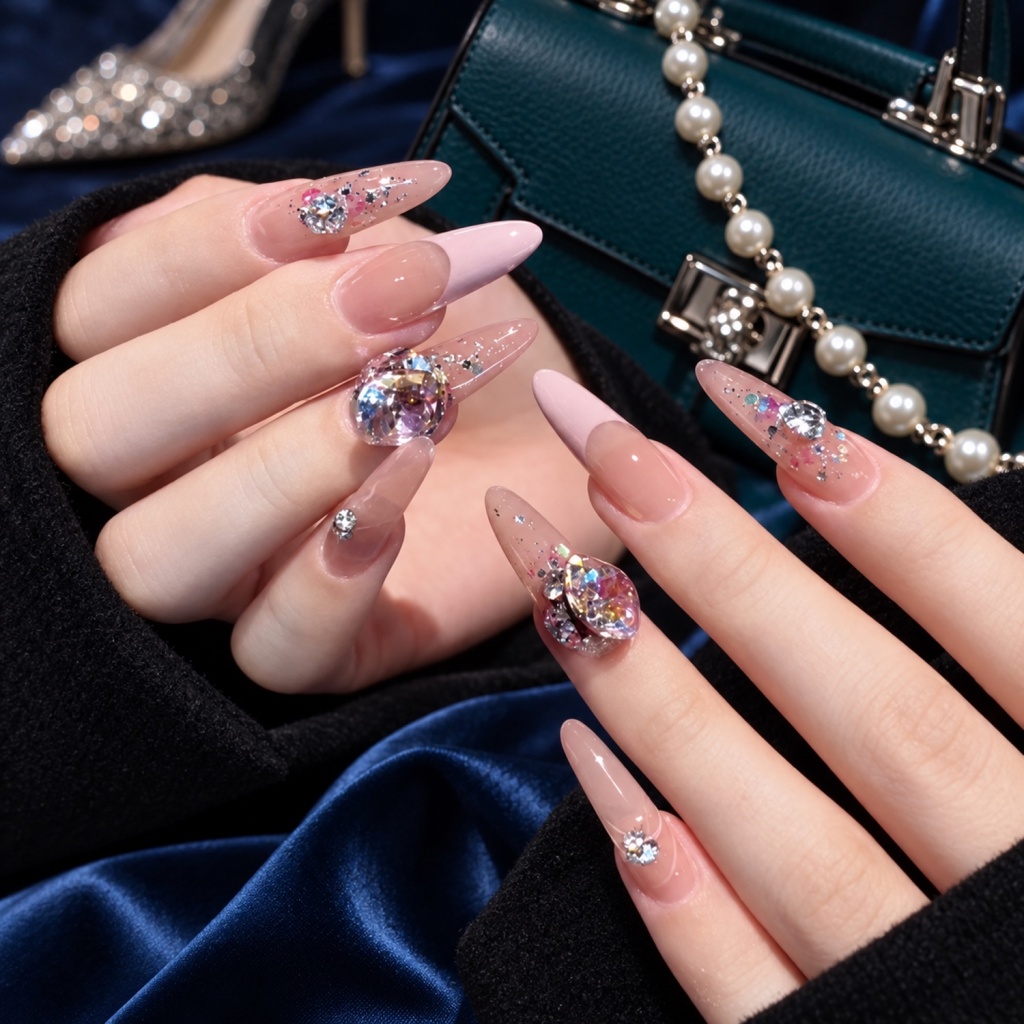 Crystal Glitter Oval Press-On Nails — product view 3