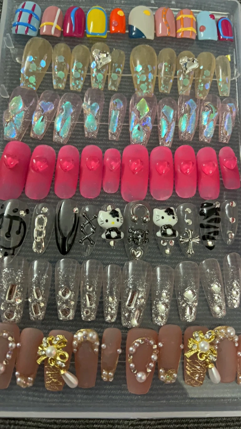 Review photo for Nude & Silver Crystal Long Press-On Nails