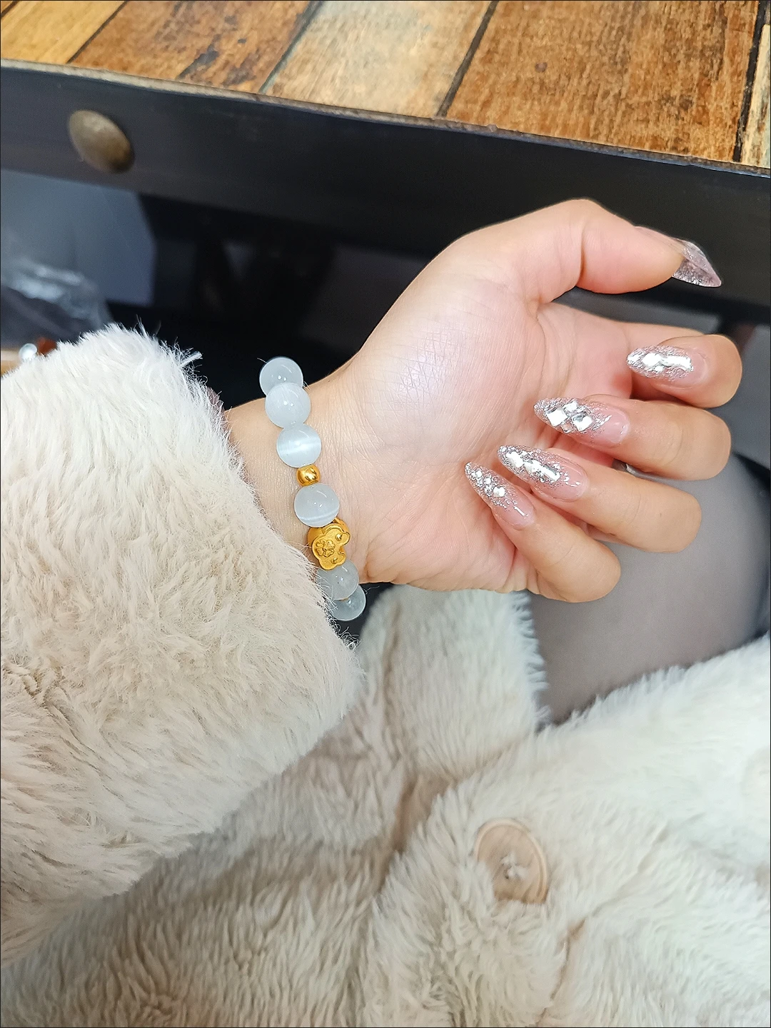 Crystal Iridescent Long Press-On Nails — customer review photo