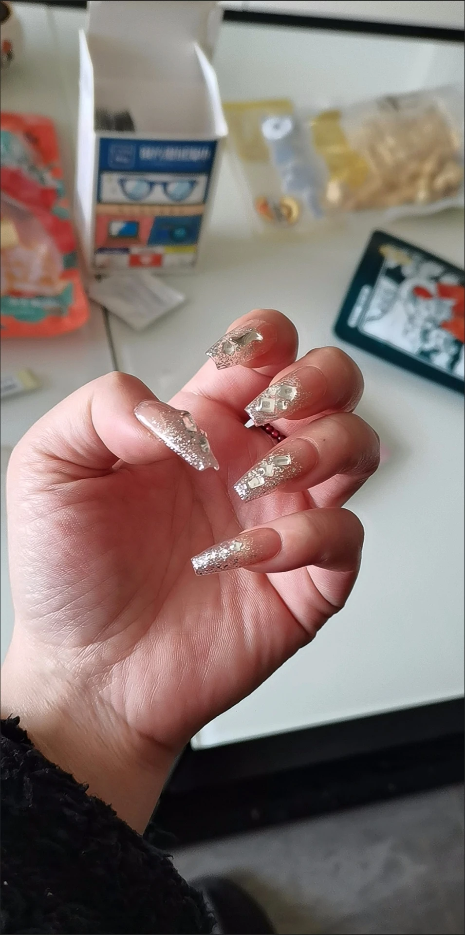 Crystal Iridescent Long Press-On Nails — customer review photo