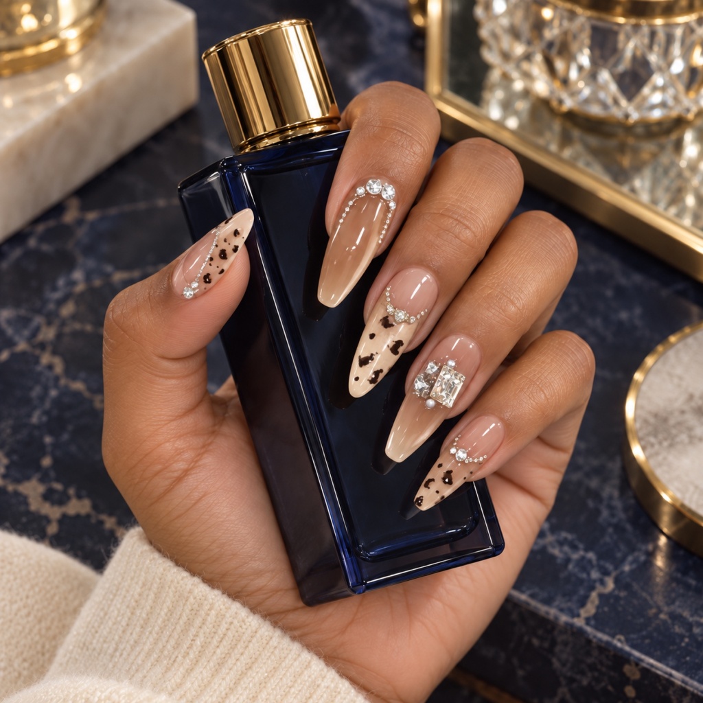 Crystal Leopard Print Long Press-On Nails — product view 1