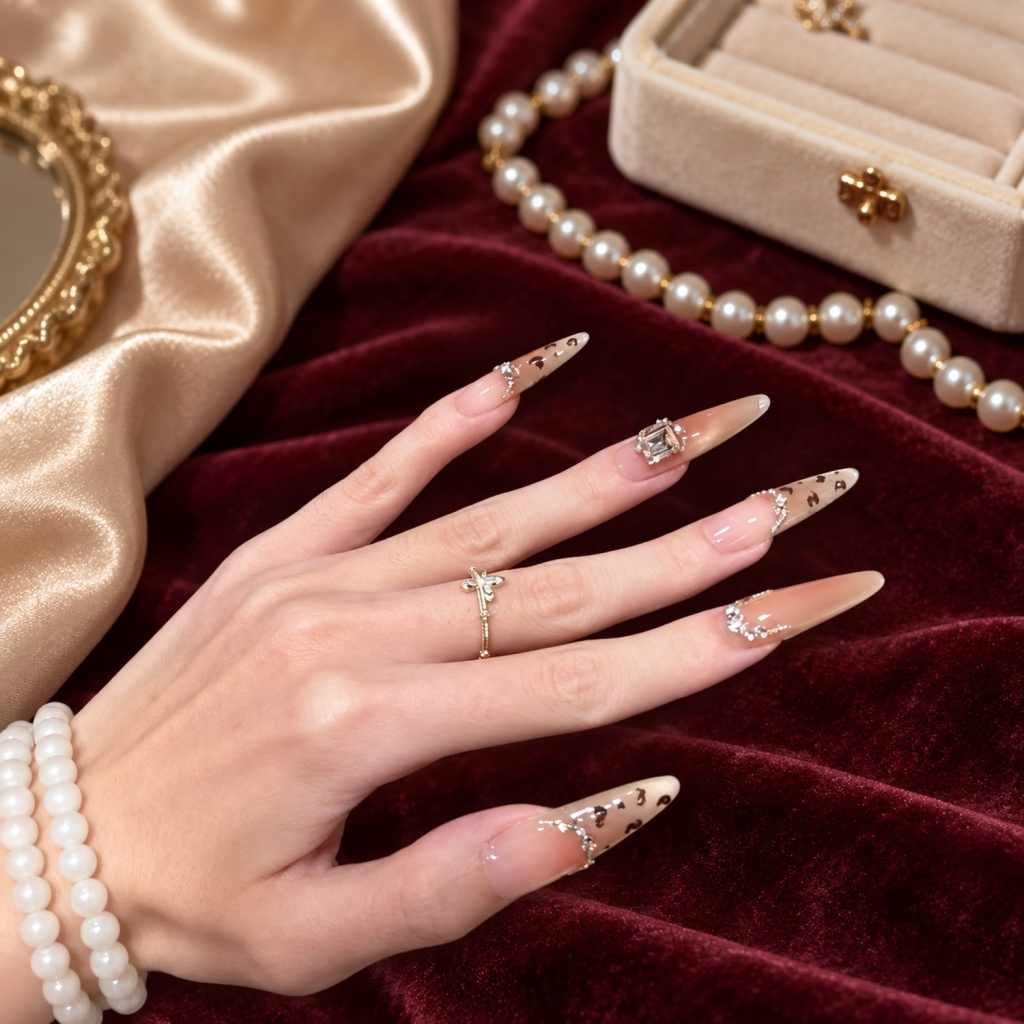 Crystal Leopard Print Long Press-On Nails — product view 3