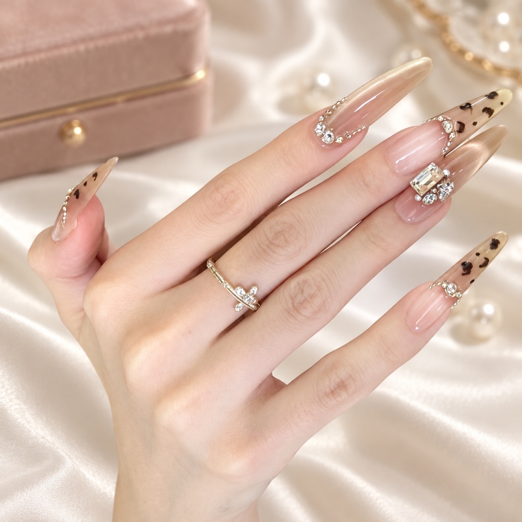 Crystal Leopard Print Long Press-On Nails — product view 4