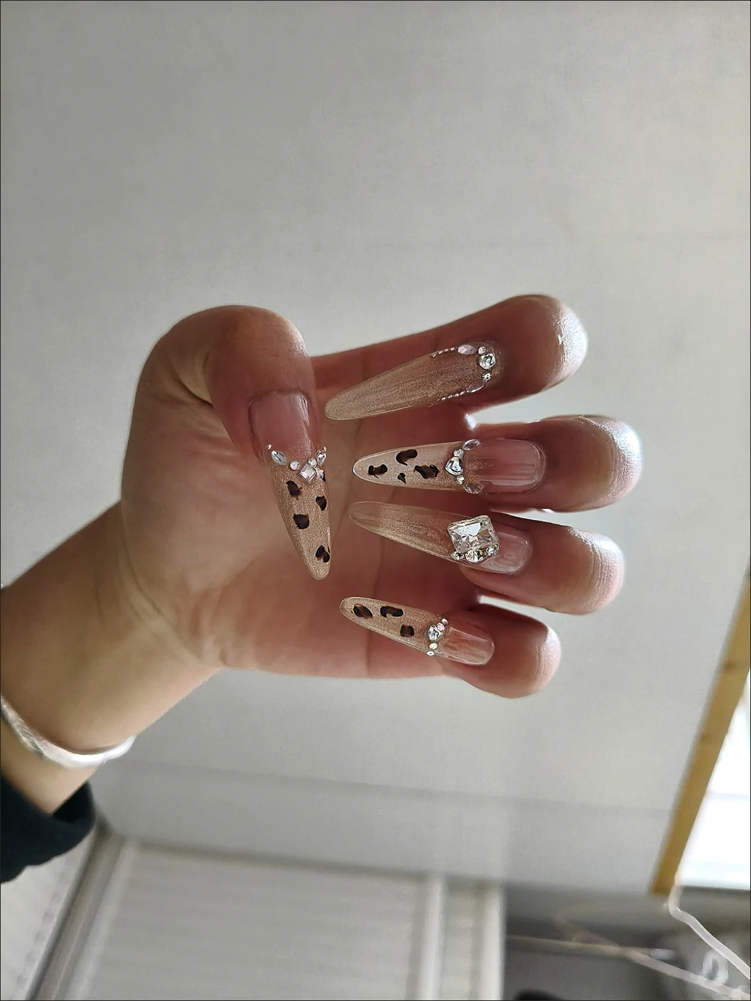 Crystal Leopard Print Long Press-On Nails — customer review photo