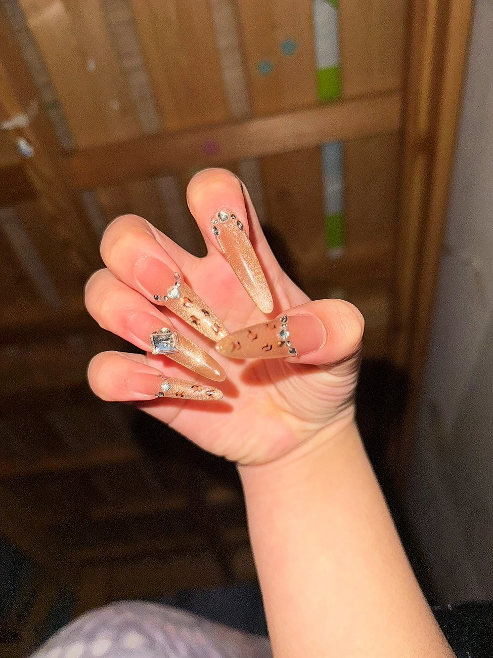 Crystal Leopard Print Long Press-On Nails — customer review photo