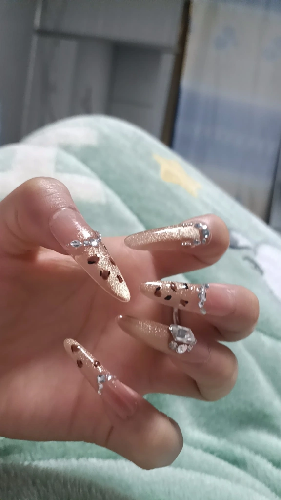 Crystal Leopard Print Long Press-On Nails — customer review photo