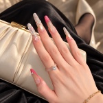 French Tip Bow Long Press-On Nails — product view 2