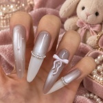 French Tip Chrome Bow Press-On Nails — product view 3