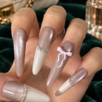 French Tip Chrome Bow Press-On Nails — product view 4