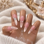 French Tip Glitter Stiletto Press-On Nails — product view 1