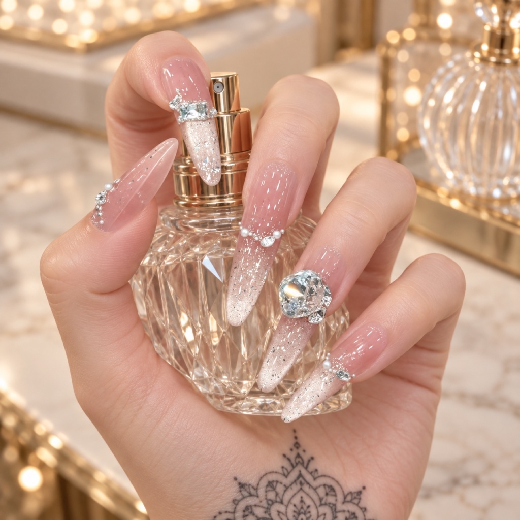 French Tip Glitter Stiletto Press-On Nails — product view 3