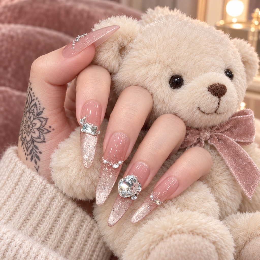 French Tip Glitter Stiletto Press-On Nails — product view 4