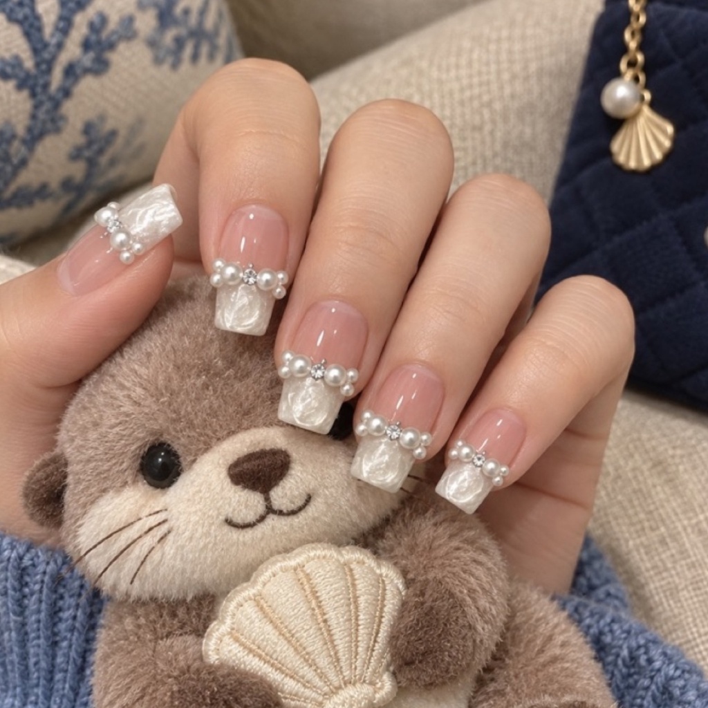 French Tip Pearl 3D Press-On Nails — product view 1