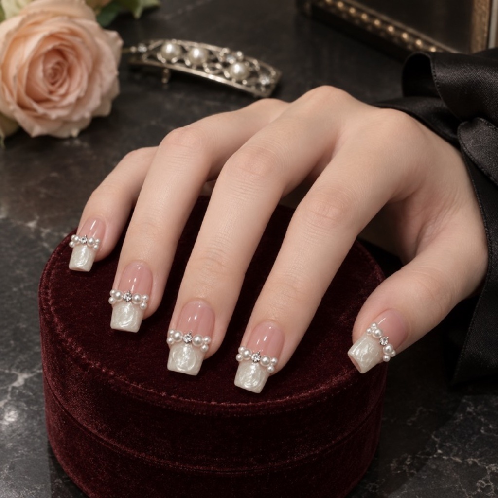 French Tip Pearl 3D Press-On Nails — product view 3