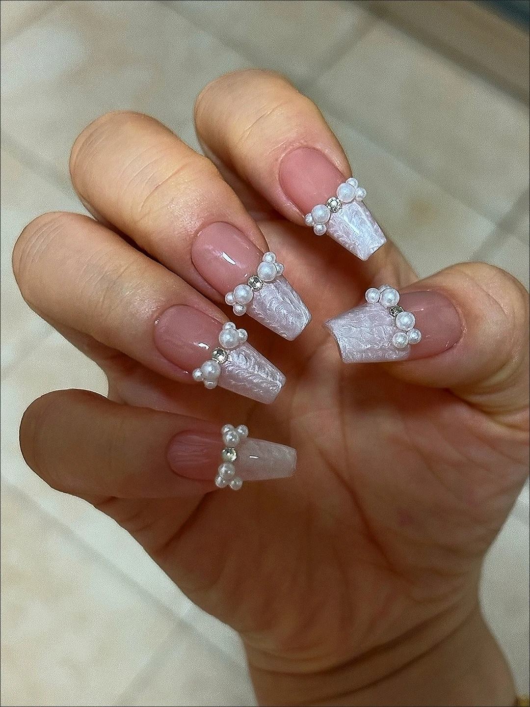 French Tip Pearl 3D Press-On Nails — customer review photo
