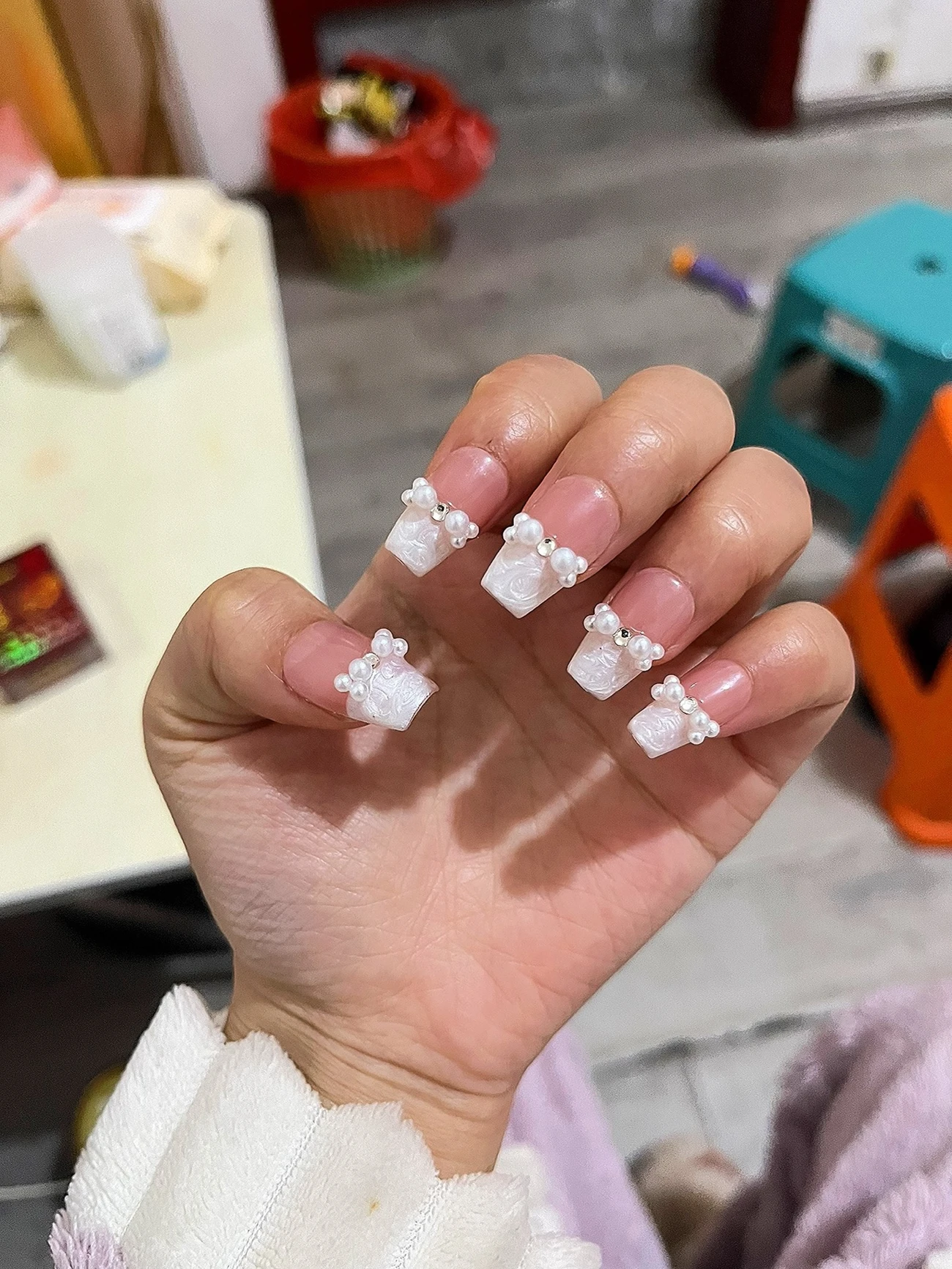 French Tip Pearl 3D Press-On Nails — customer review photo