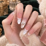 French Tip Polka Dot Bow Press-On Nails — product view 1