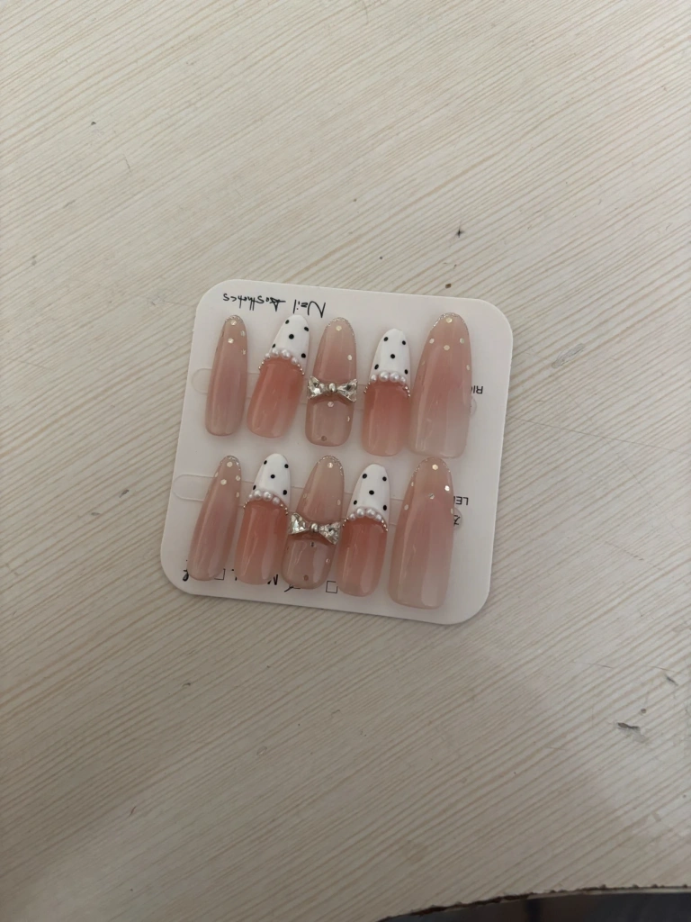 French Tip Polka Dot Bow Press-On Nails — customer review photo