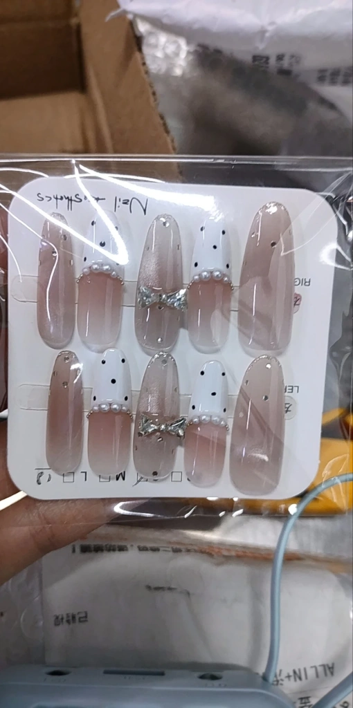 French Tip Polka Dot Bow Press-On Nails — customer review photo