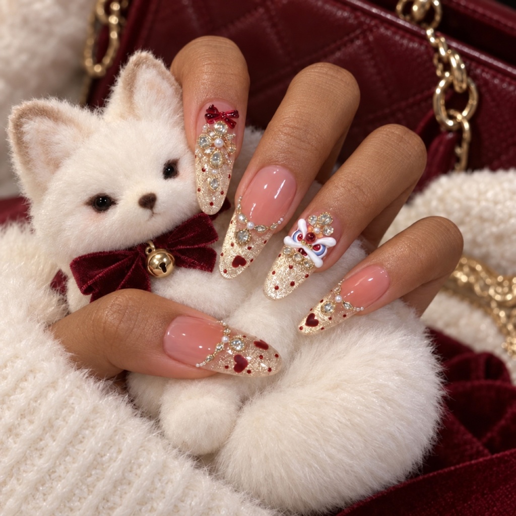 Glitter Bow Lion Dance Press-On Nails — product view 1