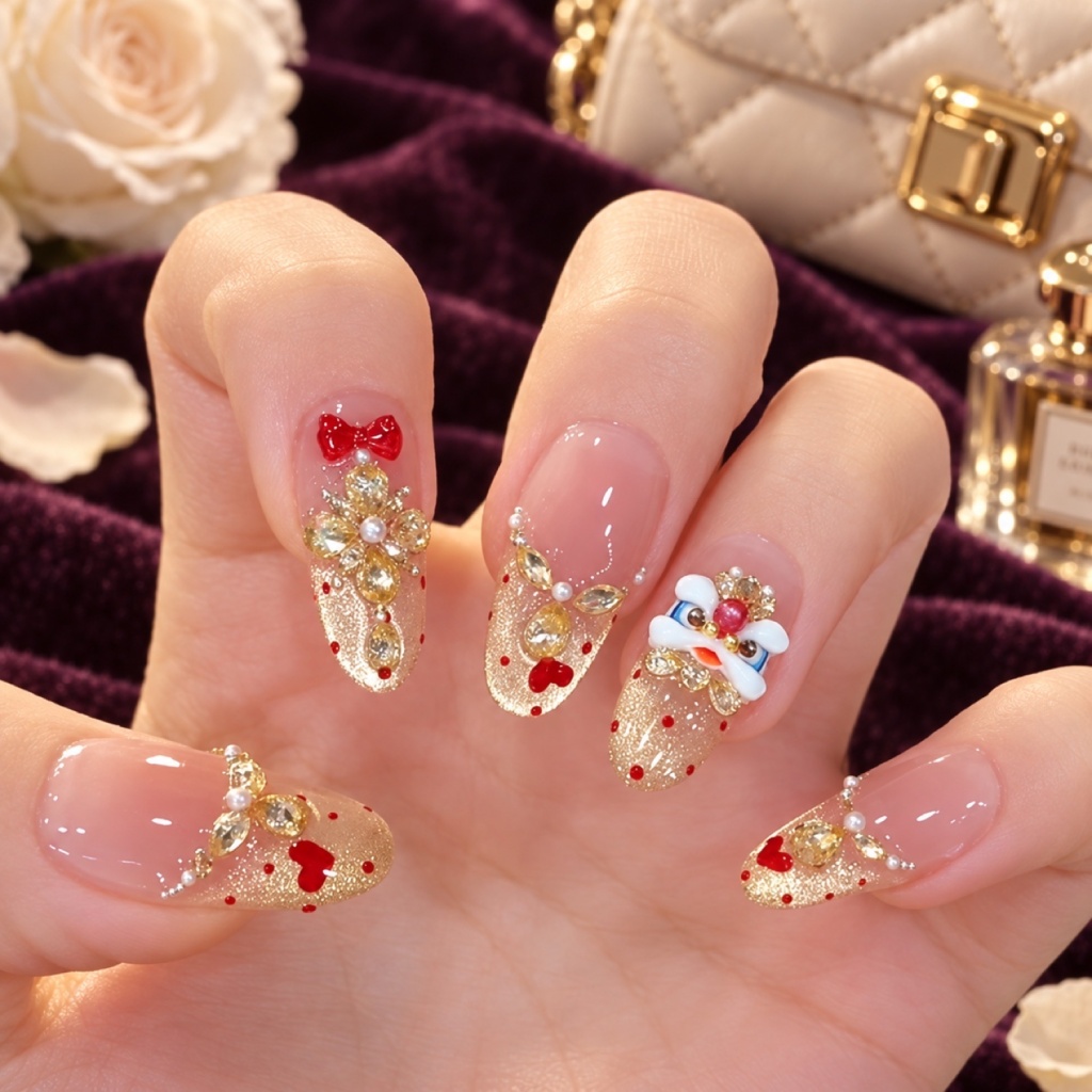 Glitter Bow Lion Dance Press-On Nails — product view 3