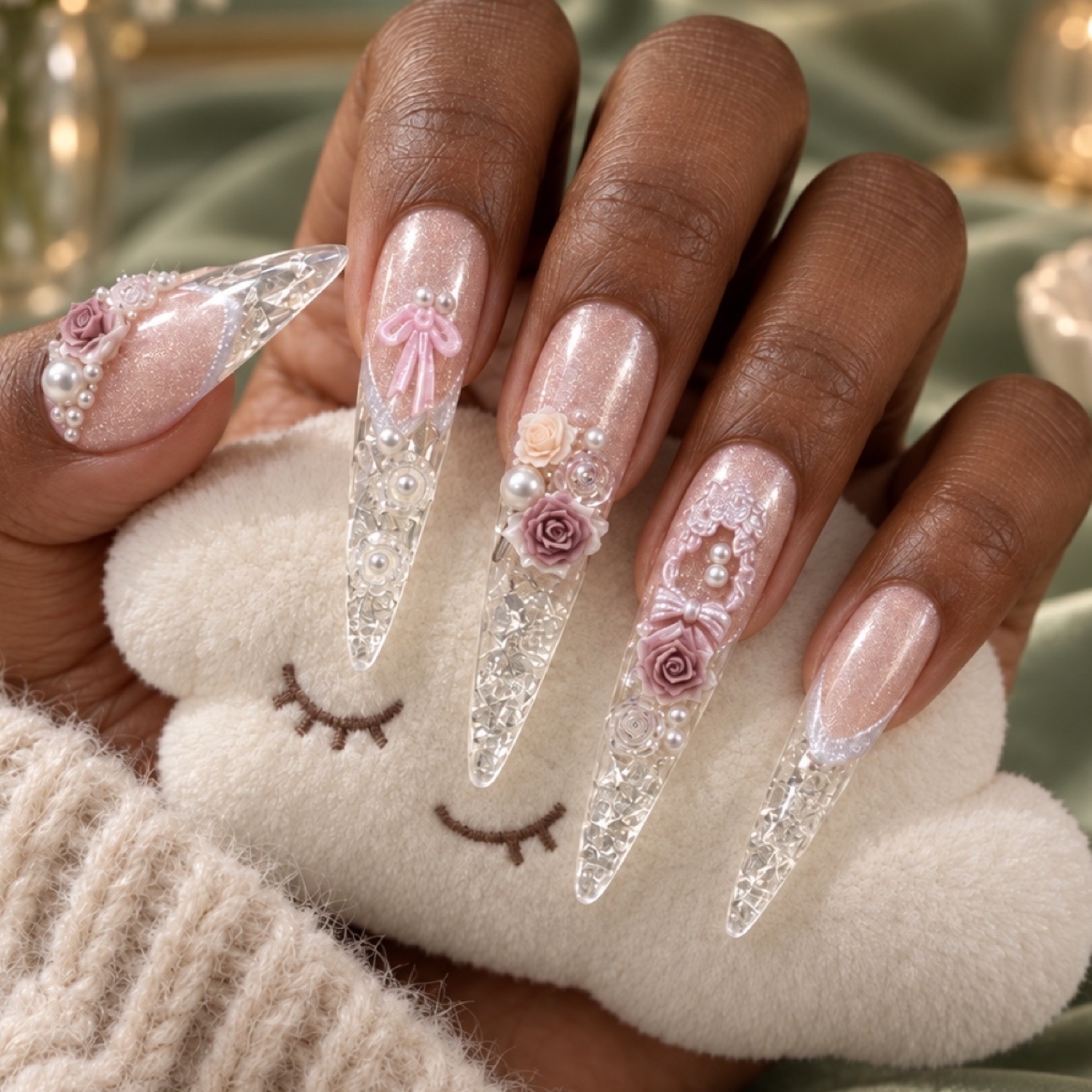 Glitter Pearl Rose Press-On Nails — product view 2