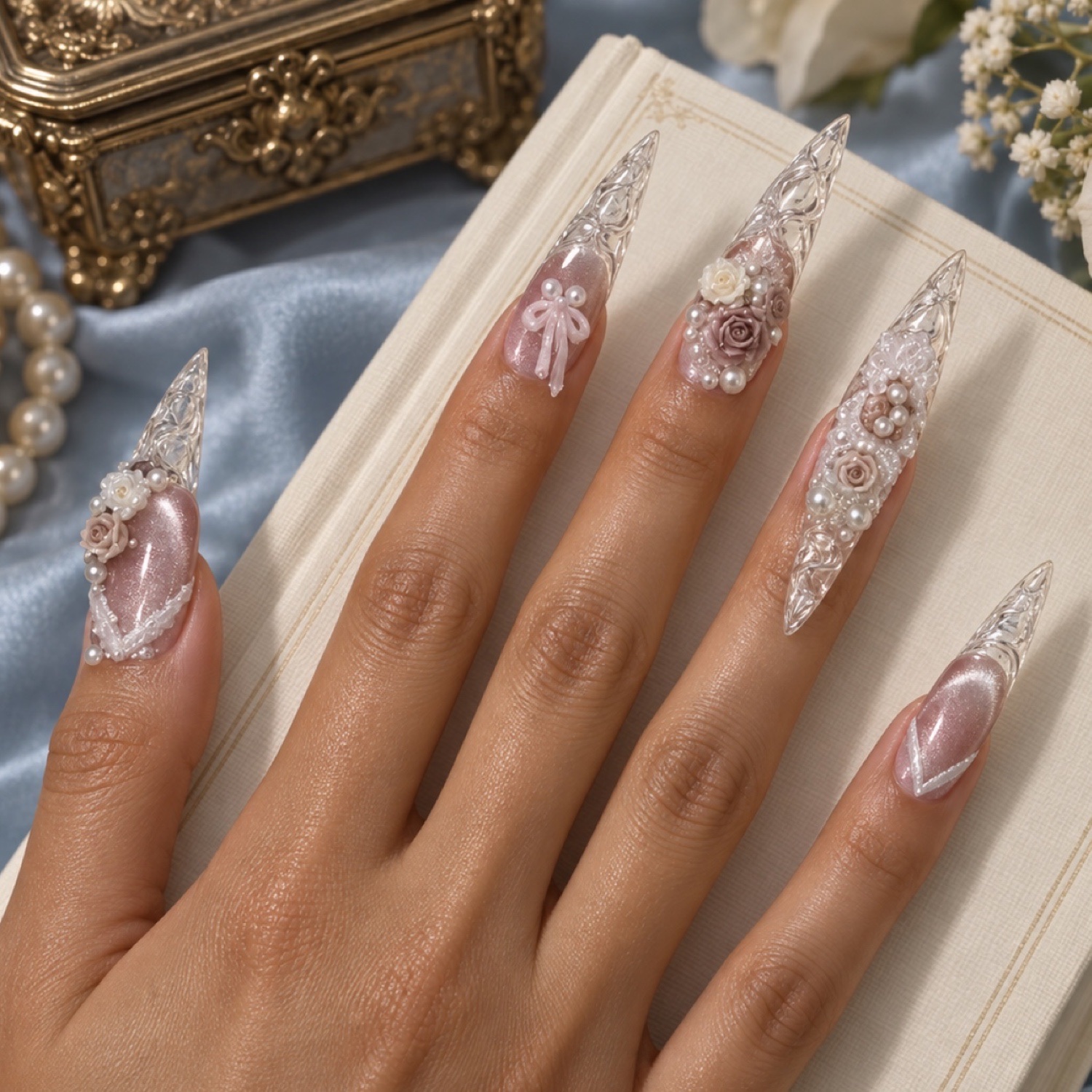 Glitter Pearl Rose Press-On Nails — product view 4