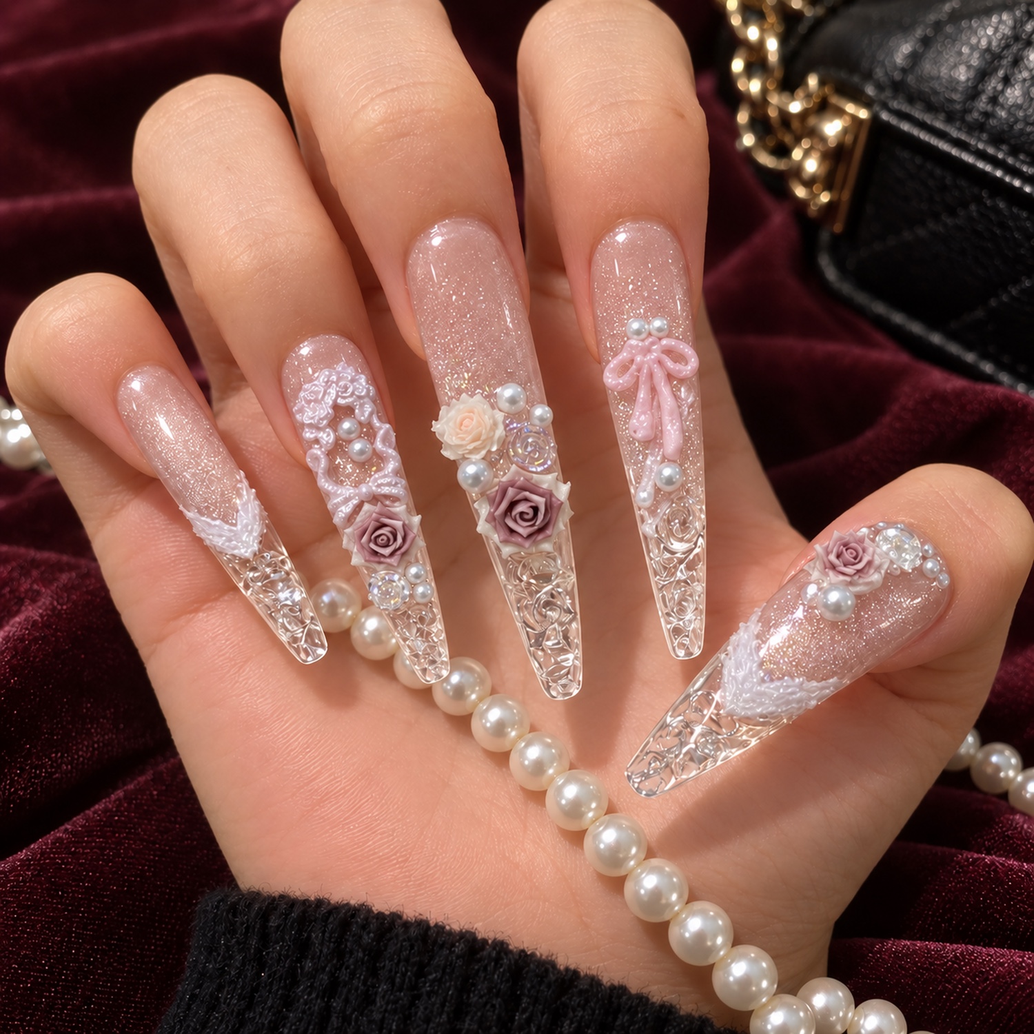 Glitter Pearl Rose Press-On Nails — product view 5