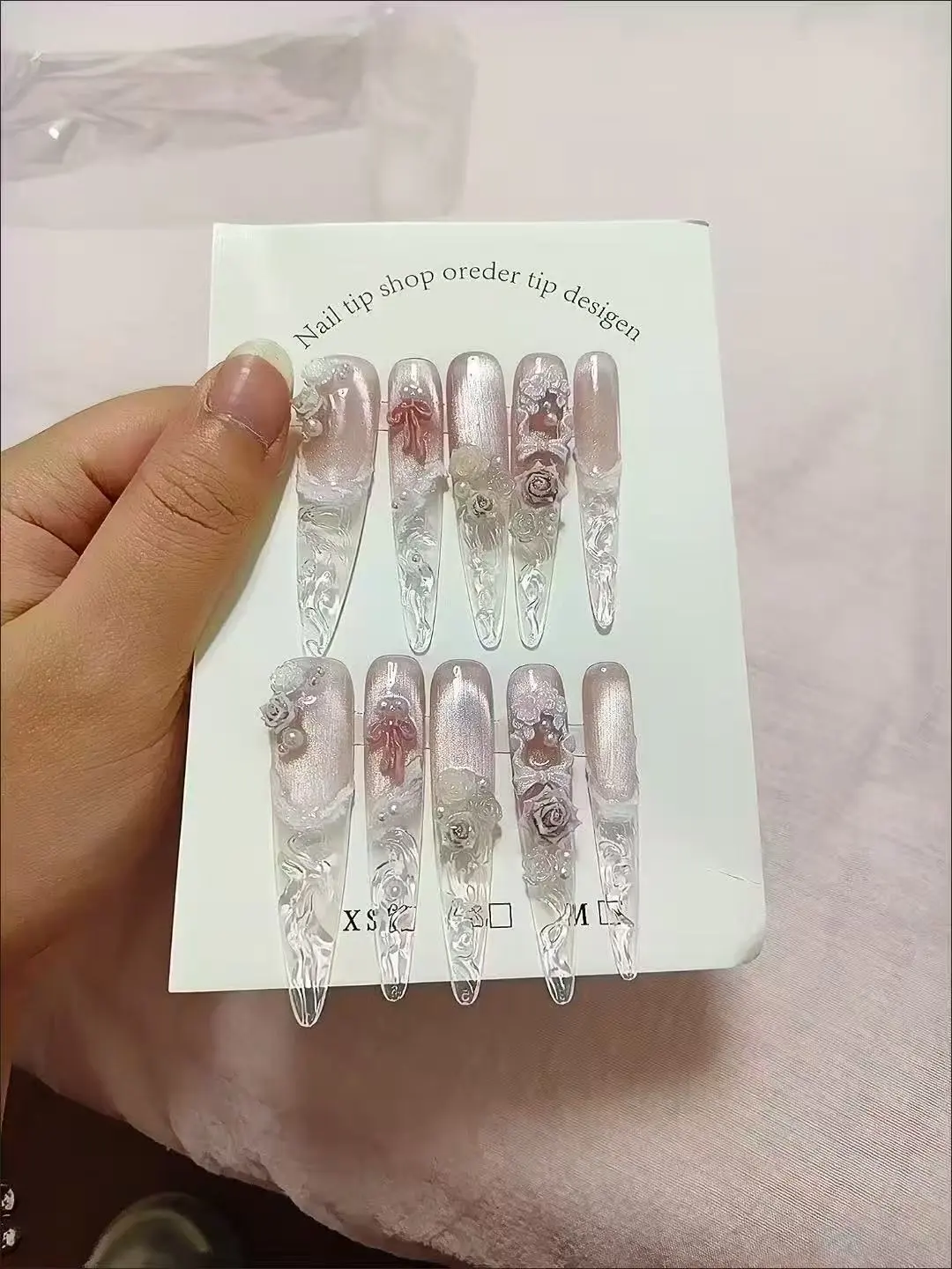 Glitter Pearl Rose Press-On Nails — customer review photo