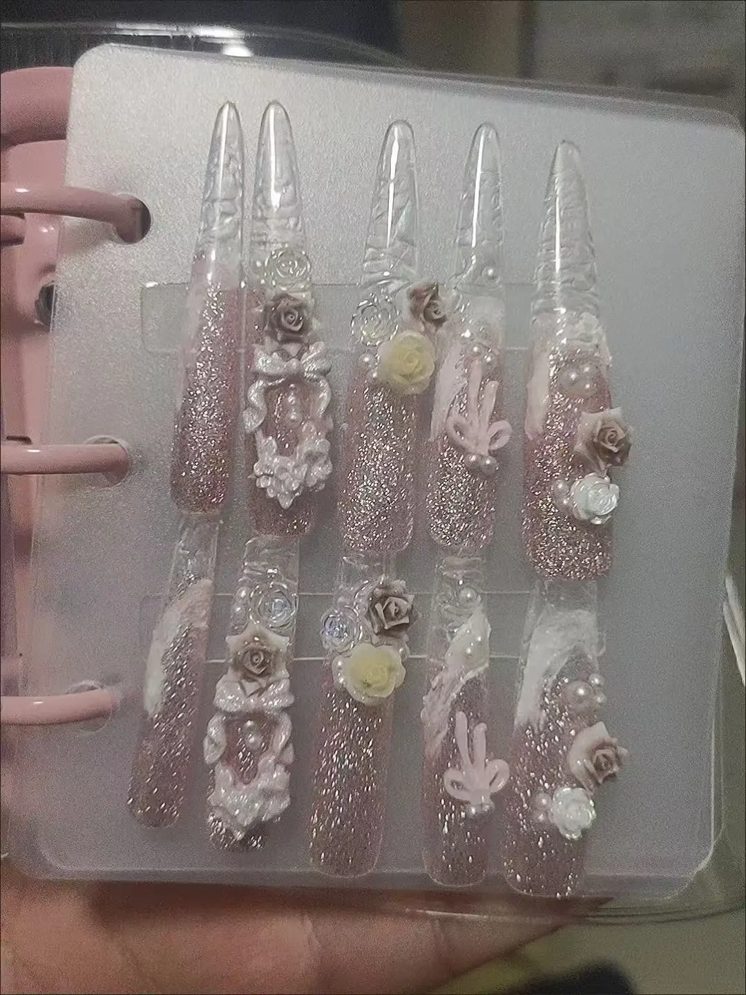 Glitter Pearl Rose Press-On Nails — customer review photo
