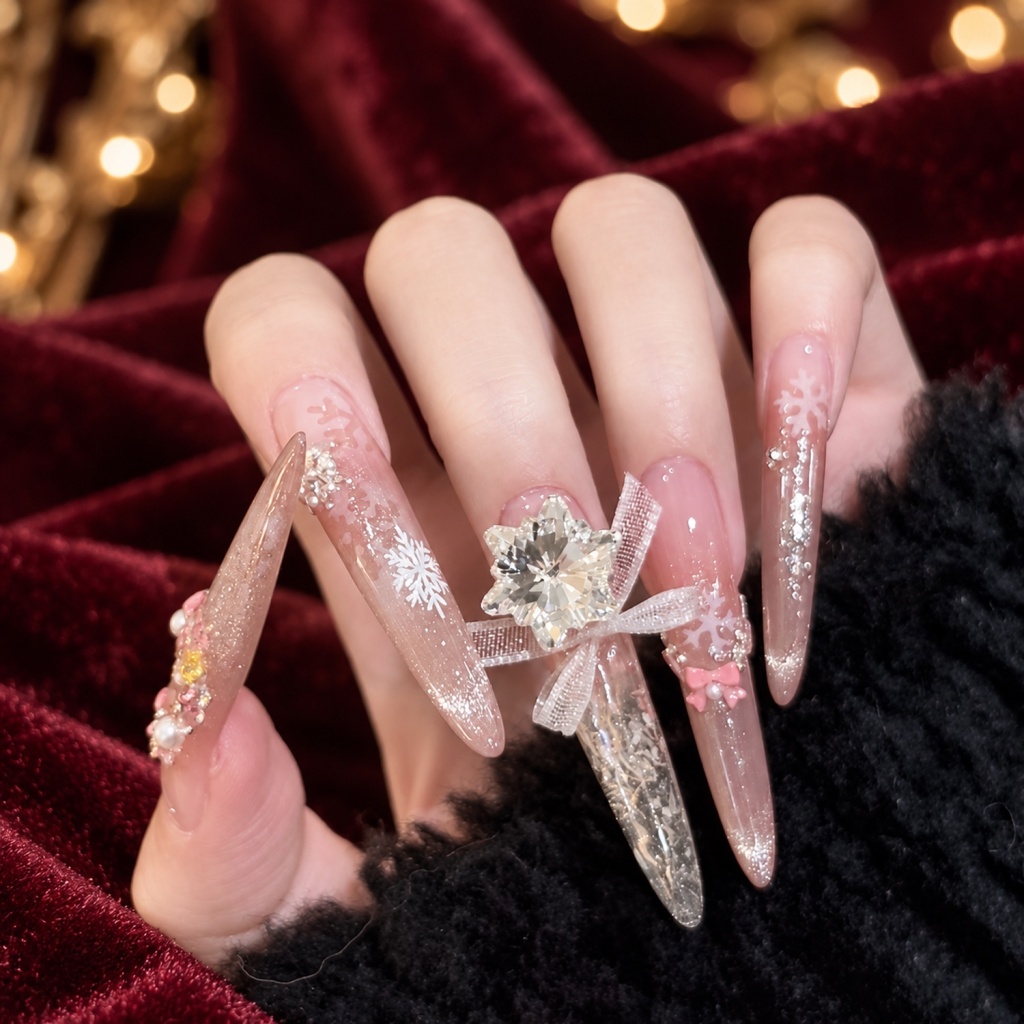 Glitter Snowflake Bow Press-On Nails — product view 2
