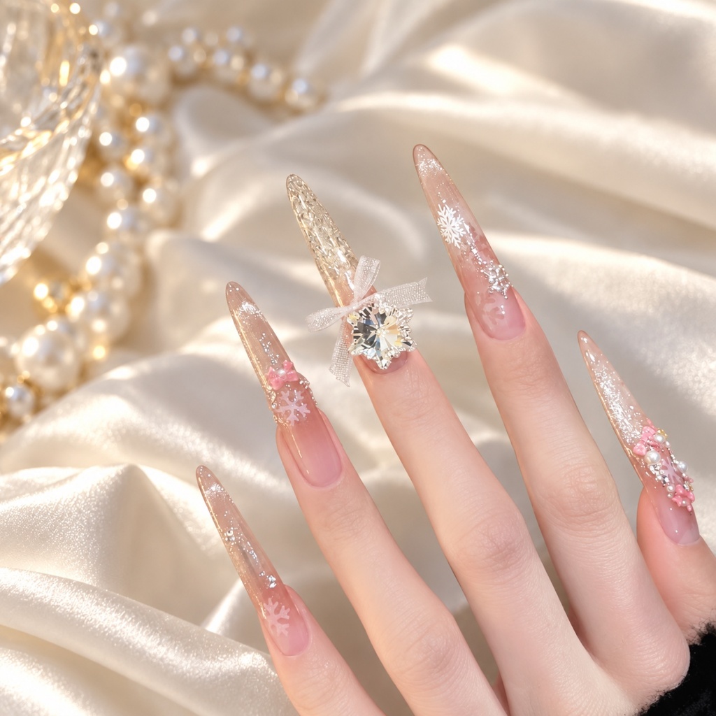 Glitter Snowflake Bow Press-On Nails — product view 4