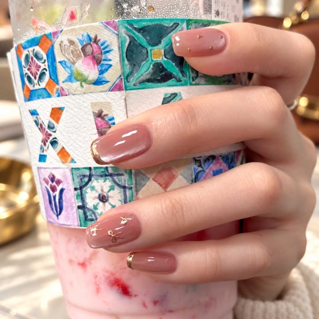Gold French Tip Bow Medium Press-On Nails — product view 3