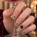 Green Crystal French Tip Medium Press-On Nails — product view 2