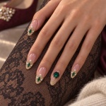 Green Crystal French Tip Medium Press-On Nails — product view 3