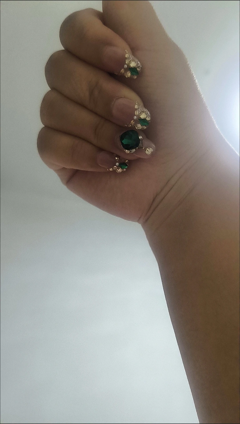 Review photo for Nude Green Crystal French Tip Medium-Length Press-On Nails
