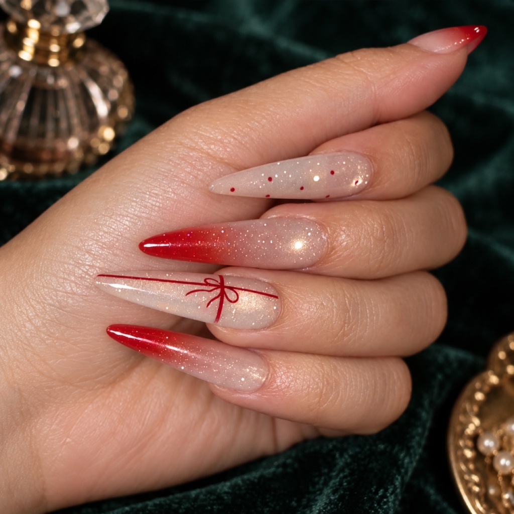 Ombre Bow Stiletto Press-On Nails — product view 3