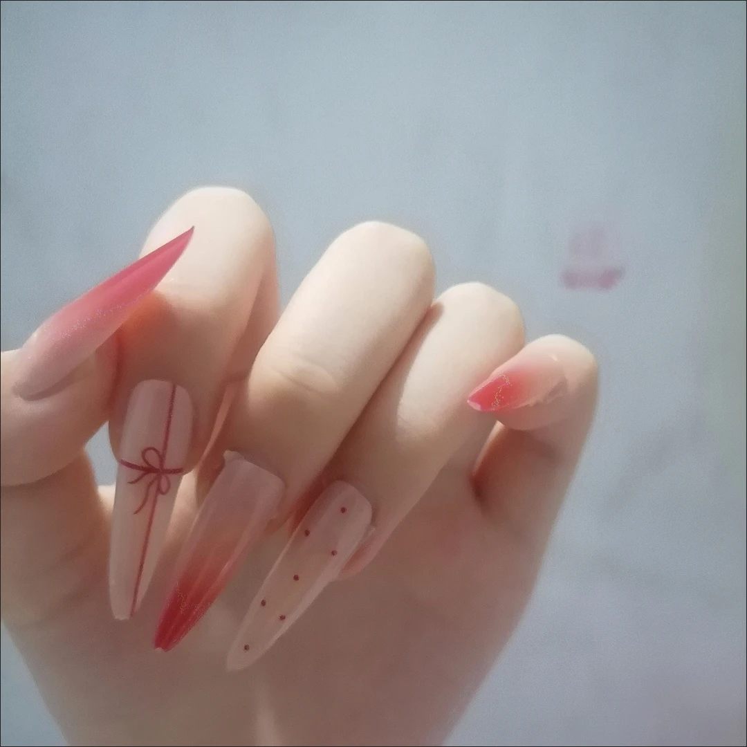 Ombre Bow Stiletto Press-On Nails — customer review photo