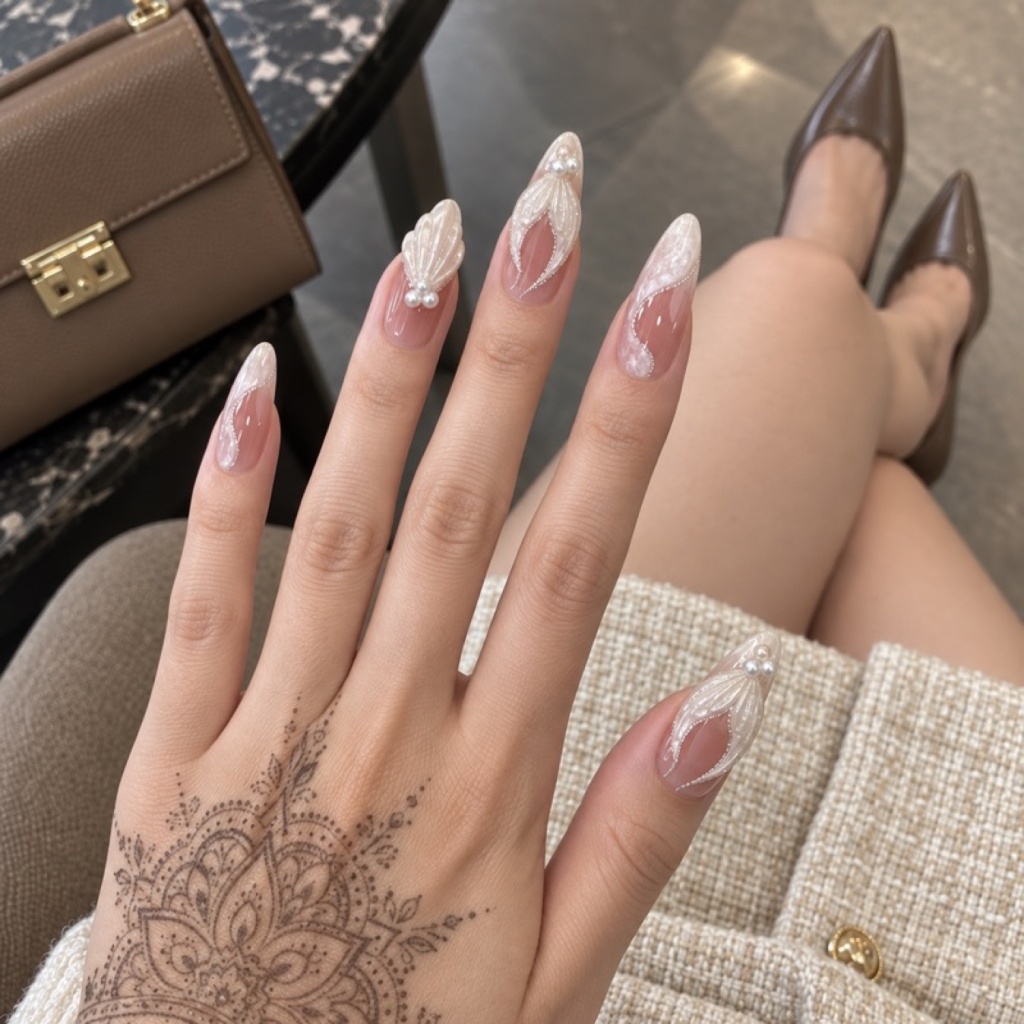 Pearl 3D Shell Iridescent Press-On Nails — product view 4