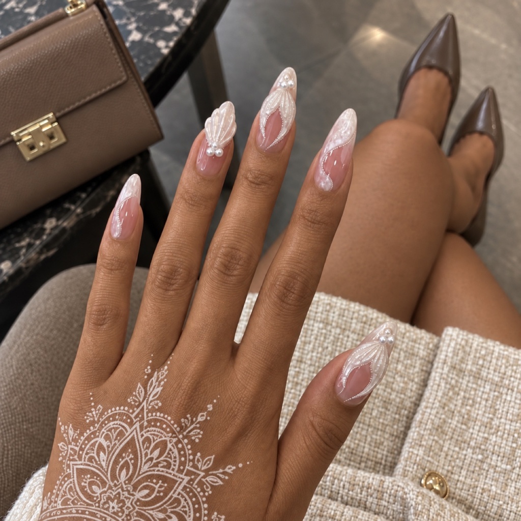 Pearl 3D Shell Iridescent Press-On Nails — product view 5