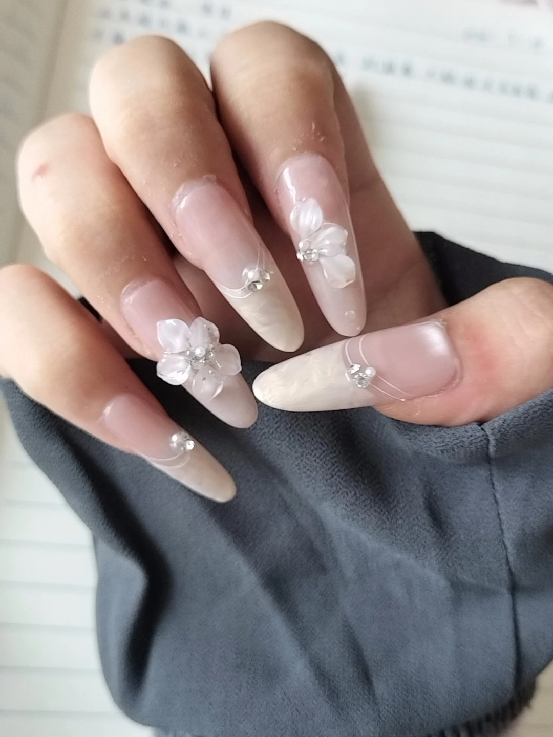 Rhinestone 3D Floral Iridescent Press-On Nails — customer review photo