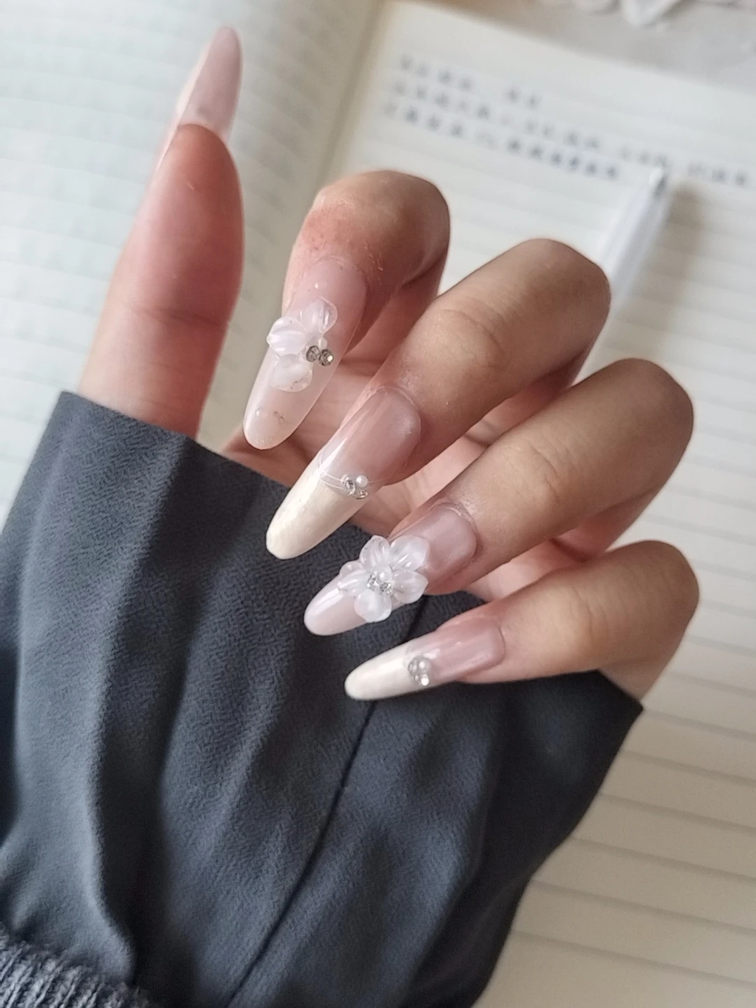 Rhinestone 3D Floral Iridescent Press-On Nails — customer review photo