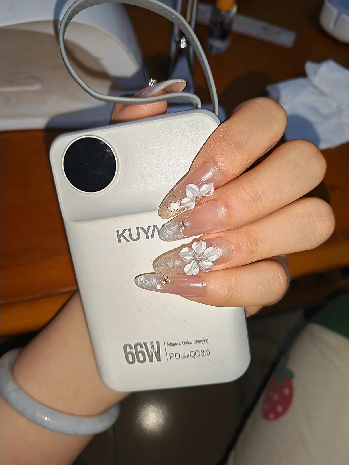 Rhinestone 3D Floral Iridescent Press-On Nails — customer review photo
