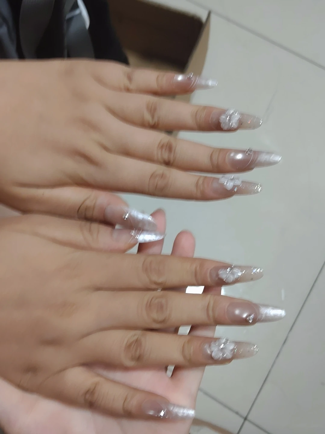 Rhinestone 3D Floral Iridescent Press-On Nails — customer review photo