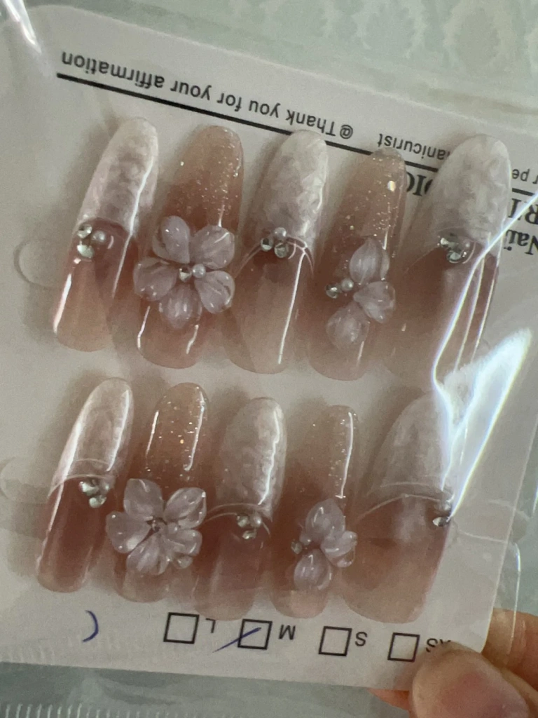 Rhinestone 3D Floral Iridescent Press-On Nails — customer review photo