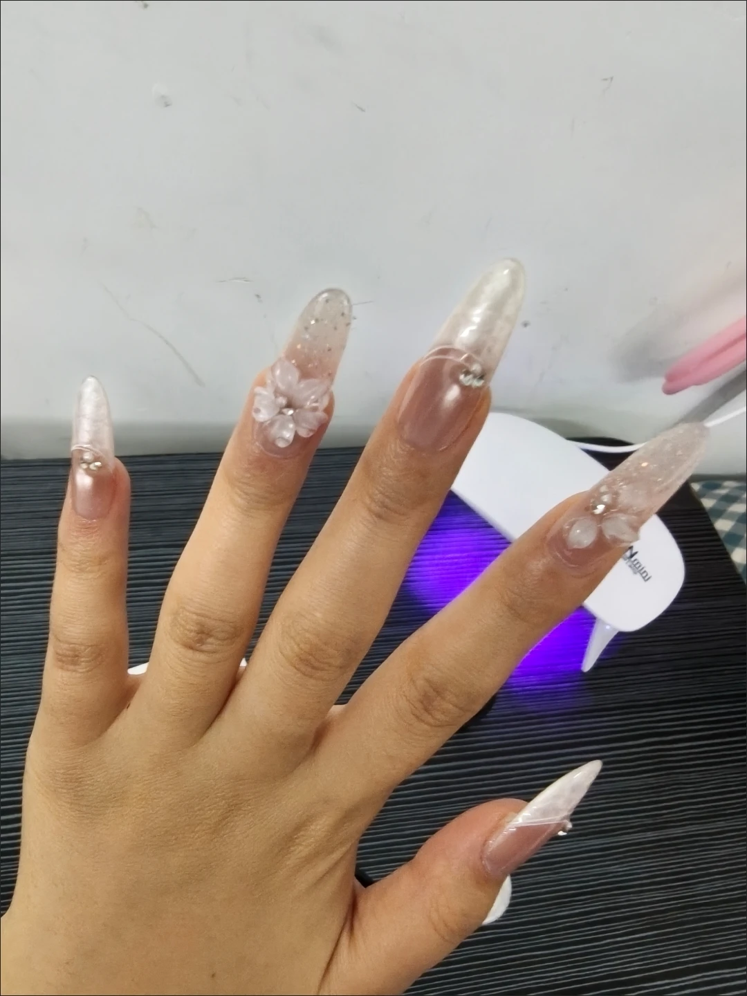 Rhinestone 3D Floral Iridescent Press-On Nails — customer review photo