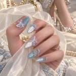 Rhinestone Cat Eye Blue & Green Press-On Nails — product view 2